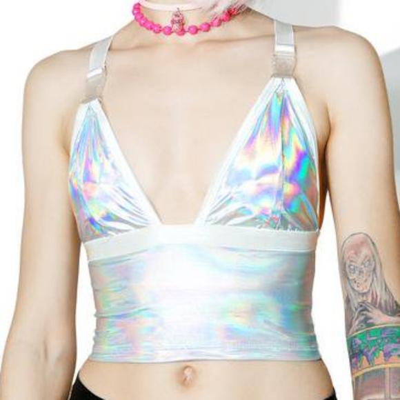Dolls Kill Tops - Hologram Crop Top